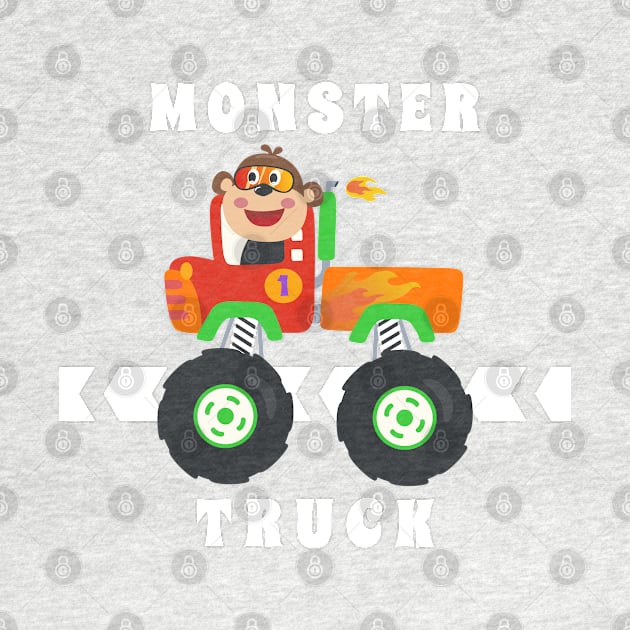 Cartoon vector of monster truck with little animal driver. by KIDS APPAREL